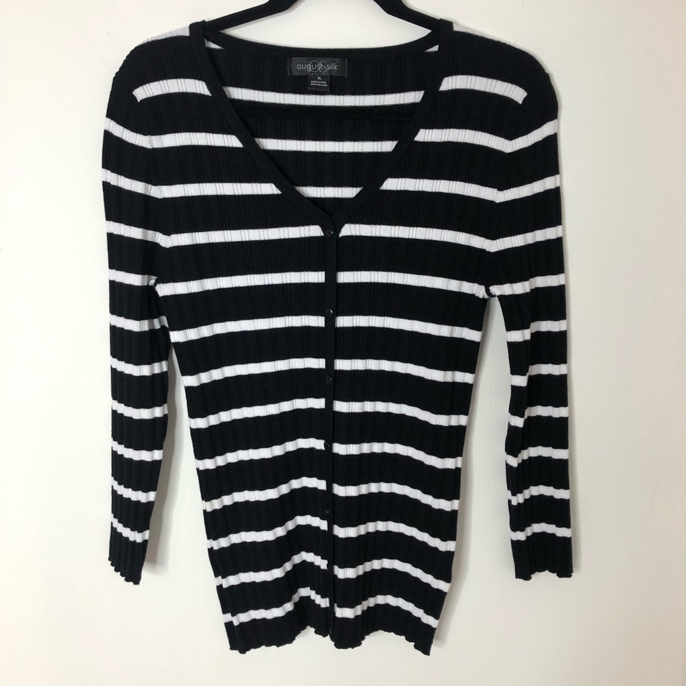 August Silk Ribbed Striped Ve Neck Top Size XL